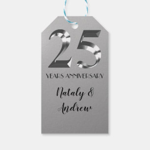 Étiquettes-cadeau 25e anniversaire Mariage d'argent métallique