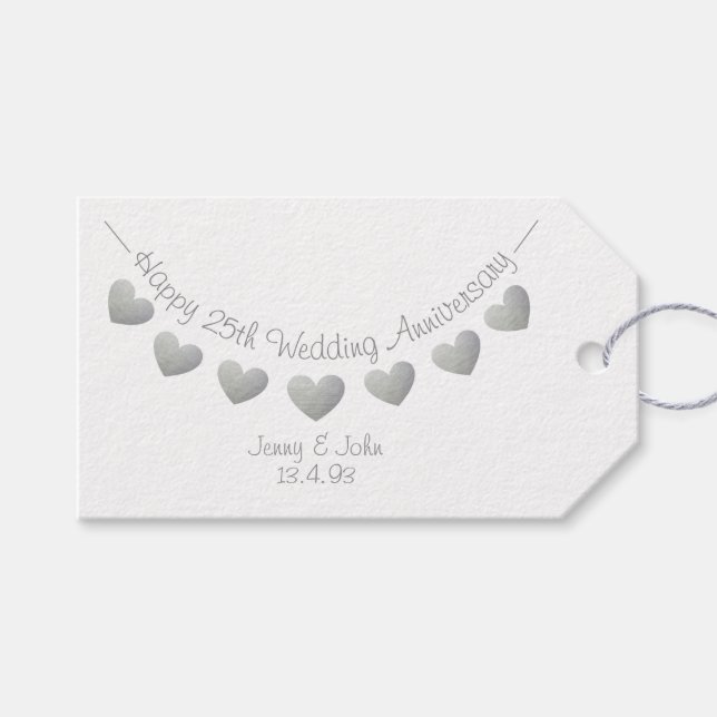 Étiquettes-cadeau 25e anniversaire Mariage marque cadeau argent (Devant (Horizontal))