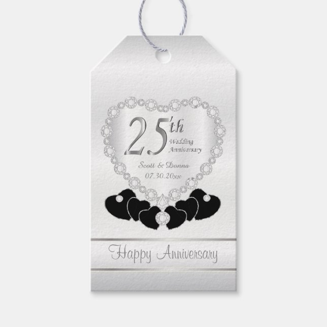 Étiquettes-cadeau 25e Motif du Mariage d'argent (Devant)