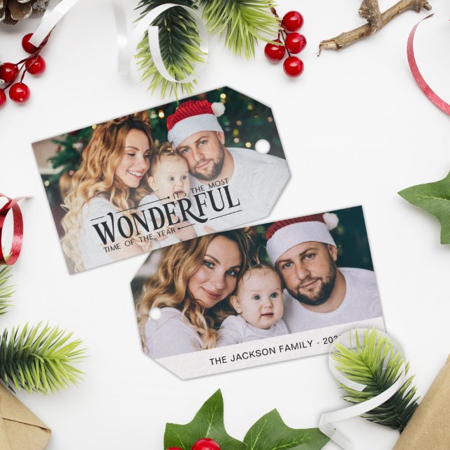 Étiquettes-cadeau 2 photo de famille Plus merveilleux temps Noël (Créateur téléchargé)