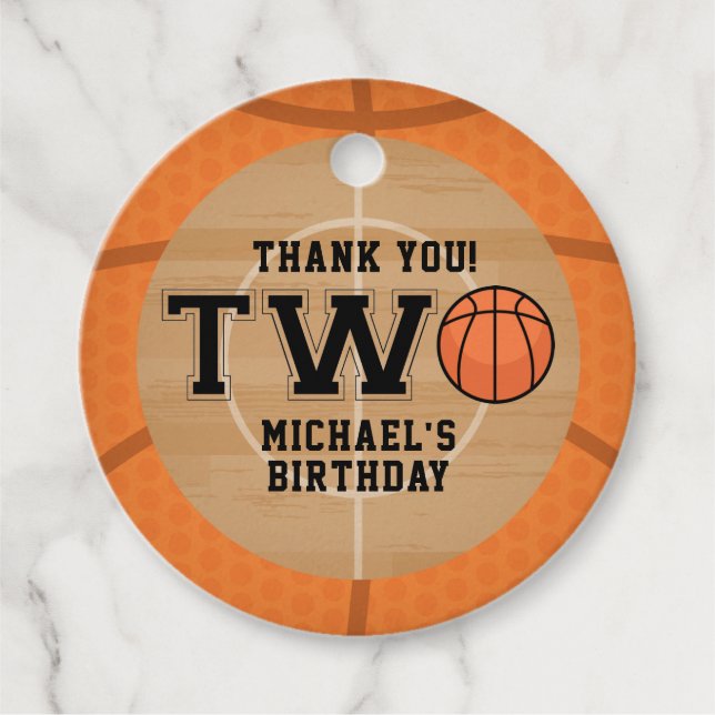 Étiquettes Cadeau 2e anniversaire, basket-ball (Devant)