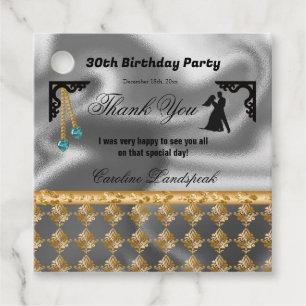 Étiquettes Cadeau 30e anniversaire Damas & Turquoise Blue Gems Merci