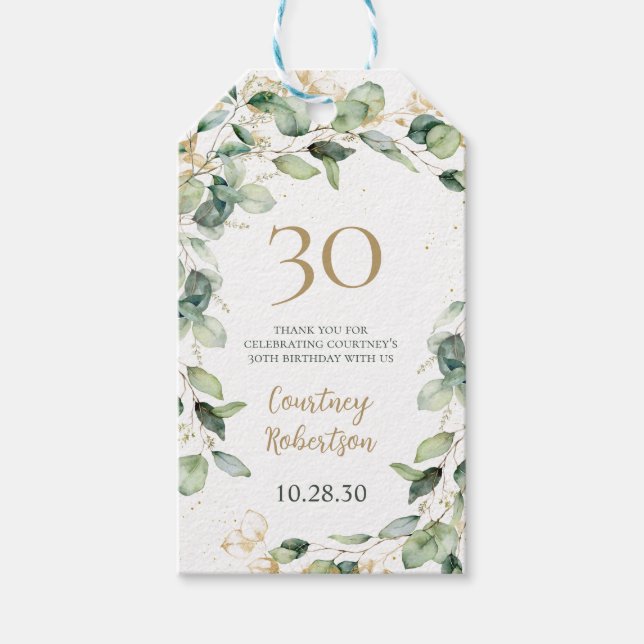 Étiquettes-cadeau 30e anniversaire Eucalyptus Merci (Devant)