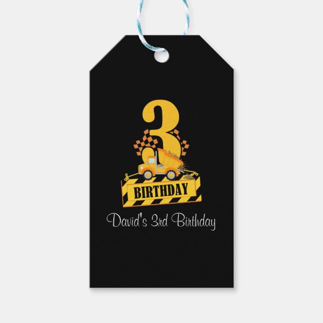 Étiquettes-cadeau 3e anniversaire Boy Construction Camion 3 ans (Devant)