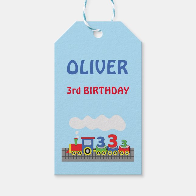 Étiquettes-cadeau 3e anniversaire Train Personnaliser le nom (Devant)