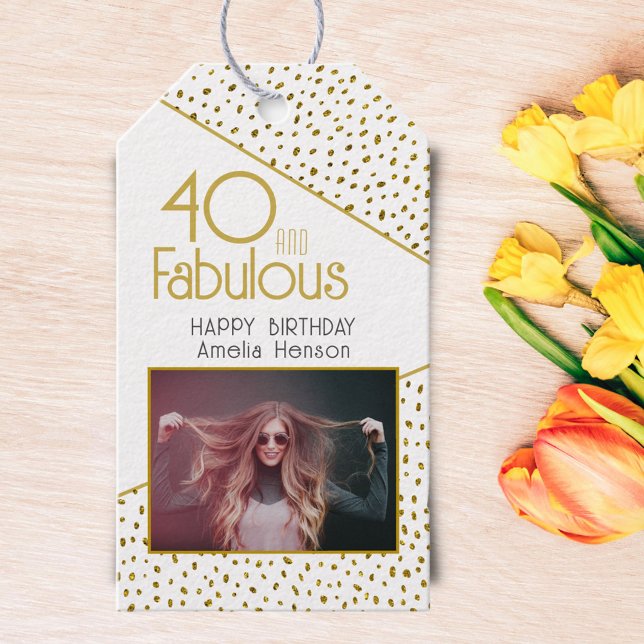 Étiquettes-cadeau 40 et fabuleuse Parties scintillant d'or Photo 40e (Créateur téléchargé)