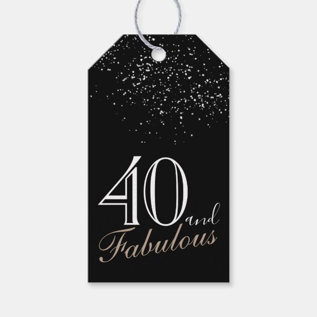 Étiquettes-cadeau 40 et fabuleux script élégant noir 40e anniversair (Devant)
