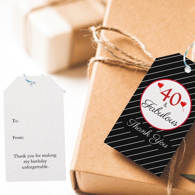 Étiquettes-cadeau 40 & Fabuleux Anniversaire Photo Merci noir (40 & Fabulous Birthday Photo Black Thank You Gift Tags)