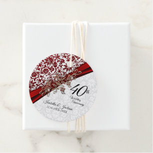 Étiquettes Cadeau 40e anniversaire du Mariage - Damas rouge et blanc