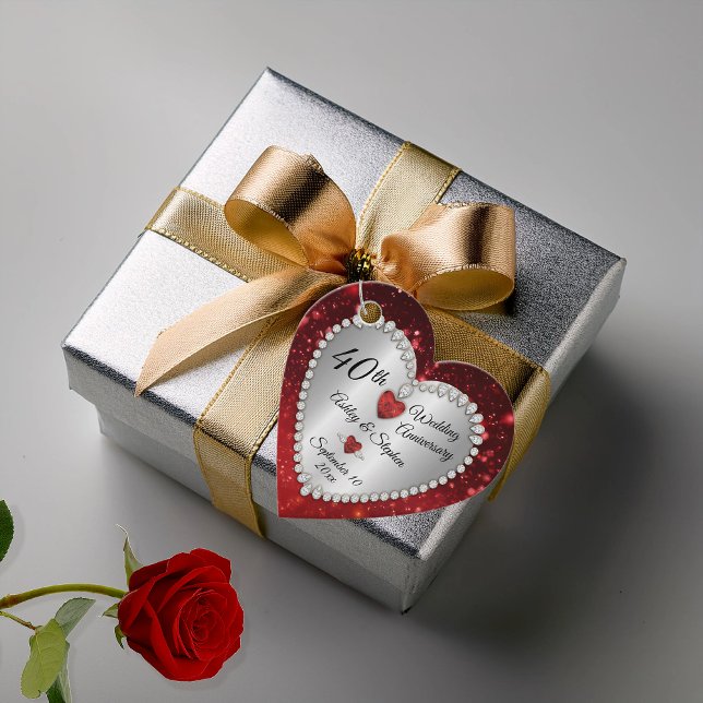 Étiquettes Cadeau 40e anniversaire du Mariage Ruby Diamonds (40th Wedding Anniversary Ruby Diamonds Favor Tags)