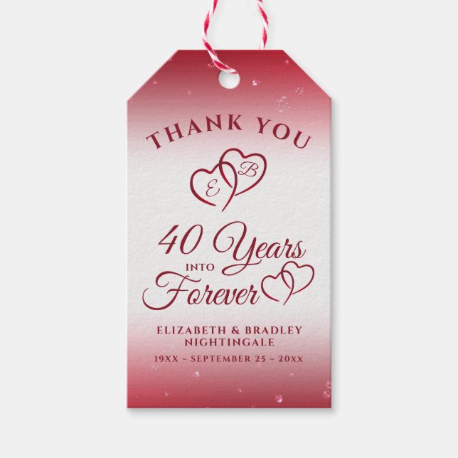 Étiquettes-cadeau 40e anniversaire Monogramme année de coeur à jamai (Devant)