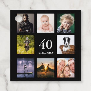 Étiquettes Cadeau 40e anniversaire photo collage mec noir merci