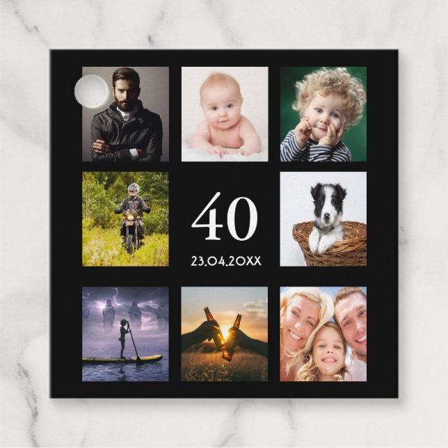 Étiquettes Cadeau 40e anniversaire photo collage mec noir merci (Devant)