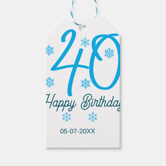 Étiquettes-cadeau 40th birthday add name date year blue template (Devant)