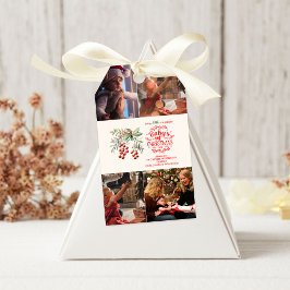 Étiquettes-cadeau 4 Photos Elégant Floral Baby's First Christmas
