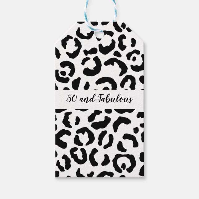 Étiquettes-cadeau 50 et fabuleux Cheetah noir et blanc Imprimer (Devant)