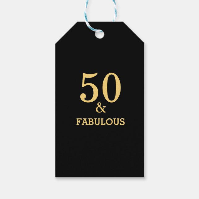Étiquettes-cadeau 50 Et Fabuleux Jaune Doré Noir Anniversaire (Devant)
