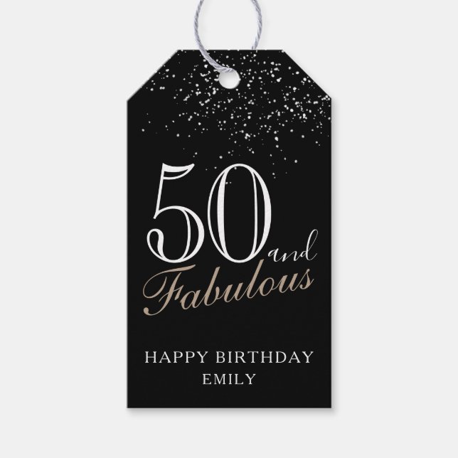 Étiquettes-cadeau 50 et fabuleux script élégant noir 50e anniversair (Devant)