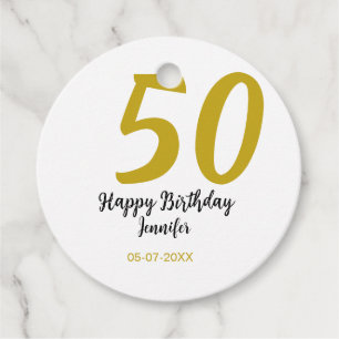 Étiquettes Cadeau 50e anniversaire ajouter nom date année noire modè
