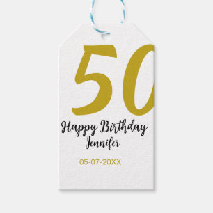 Étiquettes-cadeau 50e anniversaire ajouter nom date année noire modè