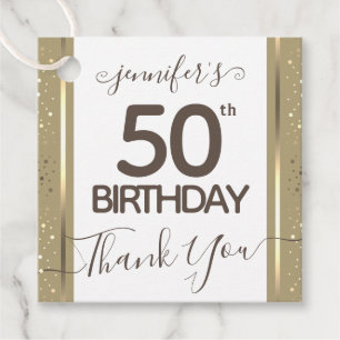 Étiquettes Cadeau 50e Anniversaire Merci Gold Élégant Script
