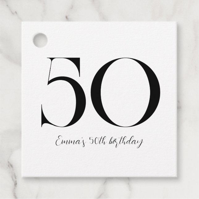 Étiquettes Cadeau 50e anniversaire Noir et blanc (Devant)