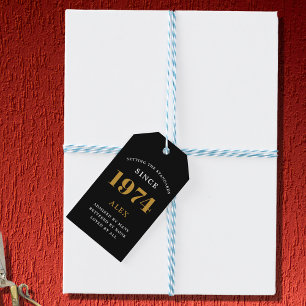 Étiquettes-cadeau 50e Anniversaire Nom 1974 Or Noir Élégant Chic