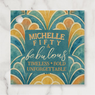 Étiquettes Cadeau 50e anniversaire Turquoise et Gold Art déco