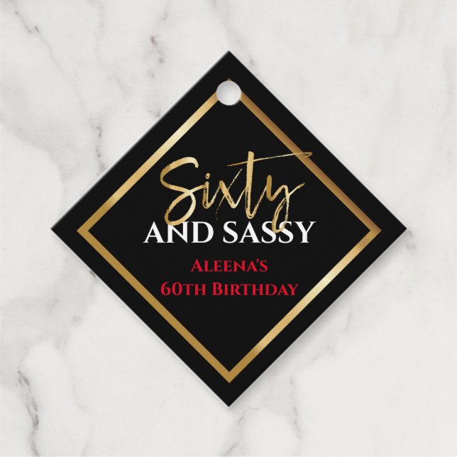 Étiquettes Cadeau 60 ET DITES Anniversaire Black Gold Balise cadeau (Devant)