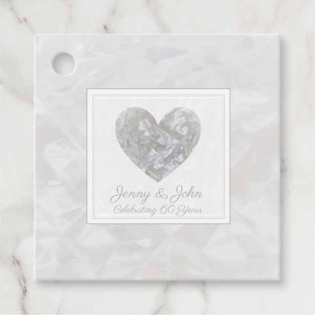 Étiquettes Cadeau 60e anniversaire du Mariage coeur diamant merci (Devant)