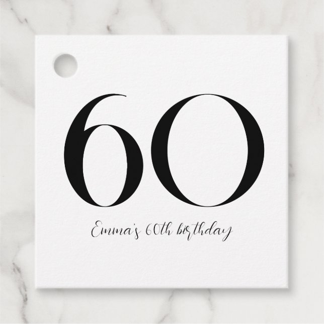 Étiquettes Cadeau 60e anniversaire Noir et blanc (Devant)