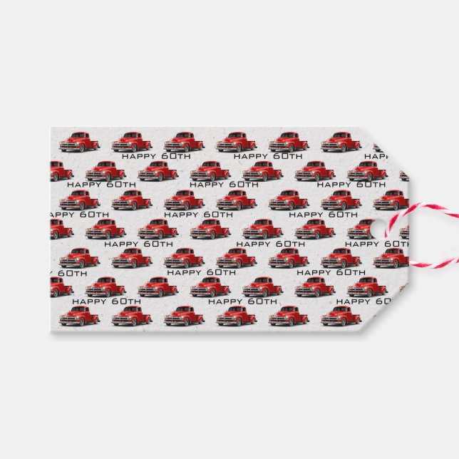 Étiquettes-cadeau 60e anniversaire Retro Red Truck (Devant (Horizontal))
