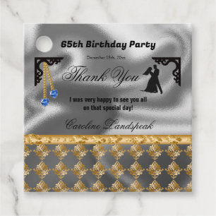Étiquettes Cadeau 65e anniversaire Damask & Blue Gems Merci