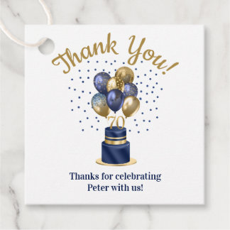 Étiquettes Cadeau 70e anniversaire Marine Blue Balloon Cake Merci