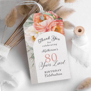 Étiquettes-cadeau 80 Ans Aimé Féminin Floral 80e Anniversaire