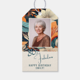 Étiquettes-cadeau 80 et fabuleux Motif Flower Photo Anniversaire