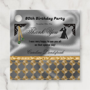 Étiquettes Cadeau 80e anniversaire Damask & Green Gems Merci