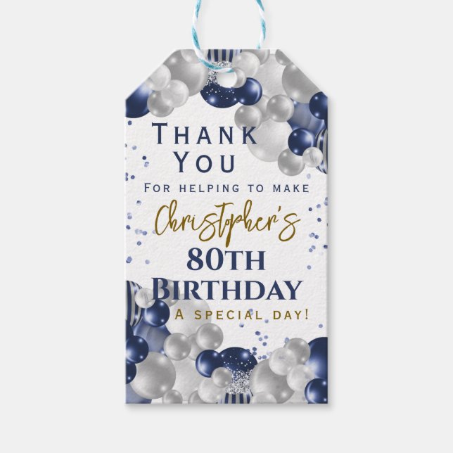 Étiquettes-cadeau 80e anniversaire Merci de fête (Devant)