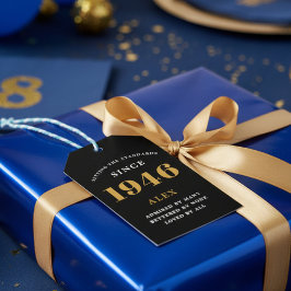 Étiquettes-cadeau 80e Anniversaire Nom 1946 Noir Or Élégant Chic