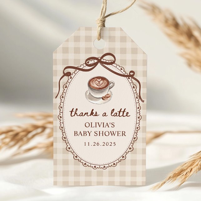 Étiquettes-cadeau A Baby is Brewing Gingham Coffee Baby Shower Favor (Créateur téléchargé)