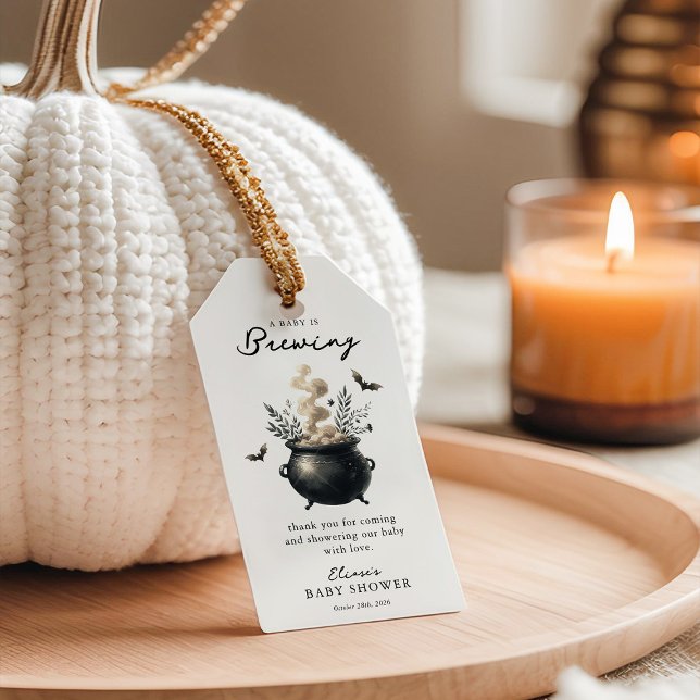 Étiquettes-cadeau 'a Baby is Brewing' Halloween Baby Shower Favor (Créateur téléchargé)