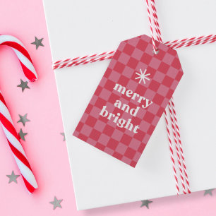 Étiquettes-cadeau À damiers moderne gras Joyeux et brillant Noël
