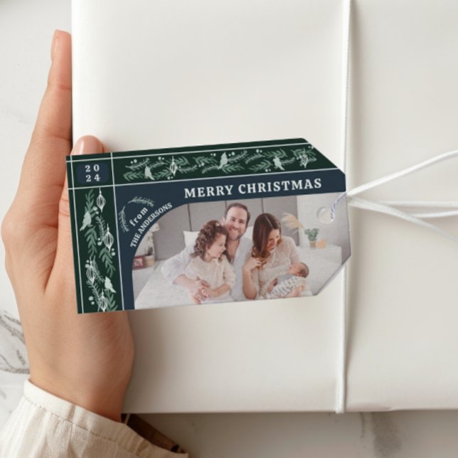 Étiquettes-cadeau À feuillage persistant Garland Photo moderne Noël (Créateur téléchargé)