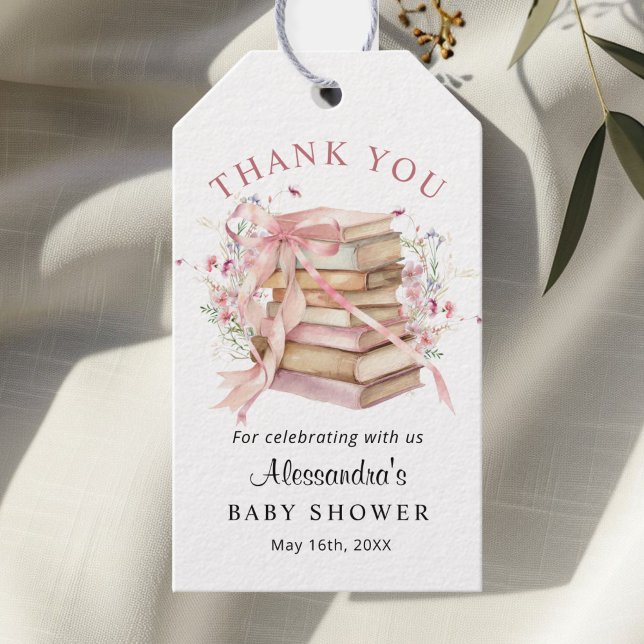 Étiquettes-cadeau A New Chapter Begins Pink Baby Shower Thank you (A New Chapter Begins Pink Coquette Bow Baby Shower Thank you tag)