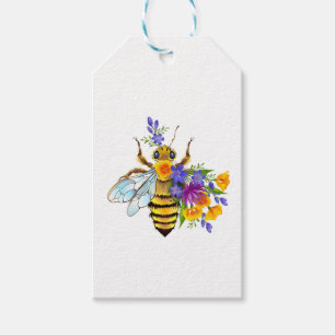 Étiquettes-cadeau Abeille à fleurs avec plantes sauvages