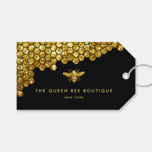 Étiquettes-cadeau abeille à parties scintillant en faux or