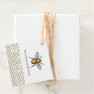 Étiquettes Cadeau Abeille De Miel D'Or Et Peigne De Miel