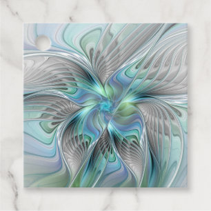 Étiquettes Cadeau Abstrait Bleu Vert Papillon Imaginaire Art personn