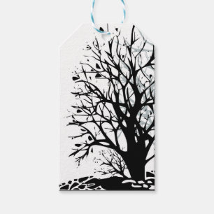 Étiquettes-cadeau Abstrait moderne arbre noir silhouette ombre blanc