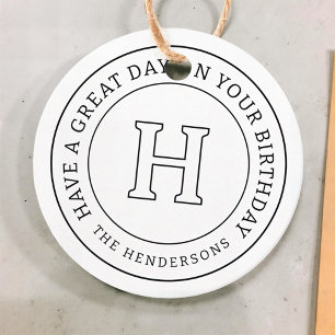 Étiquettes Cadeau Accueil Anniversaire Chic Moderne Famille Monogram